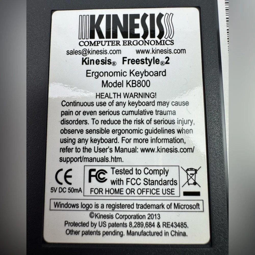 Kinesis Freestyle 2 Ergonomic Keyboard ( US Layout) KB800 Model: KB800PBUS